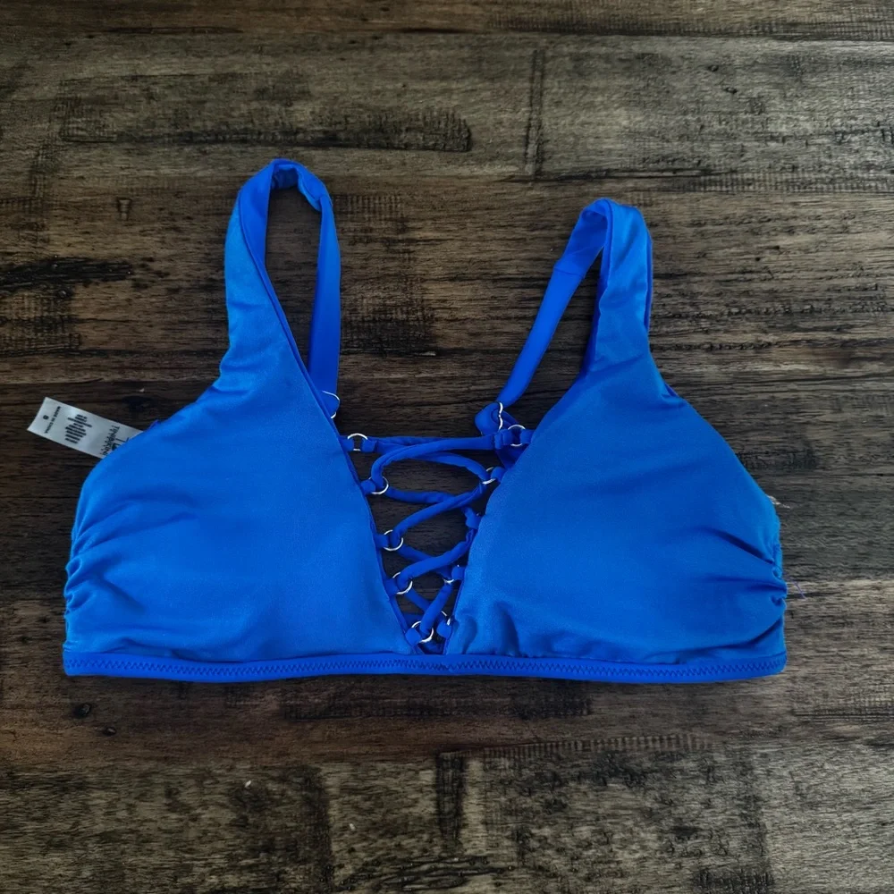 EUC‎ Tini Bikini Blue Lace-Up Front Bikini Top Size Small